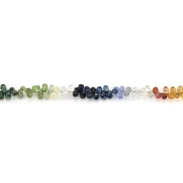 Saphir multicolore briolette 2.5x4mm - modèle E x 11cm
