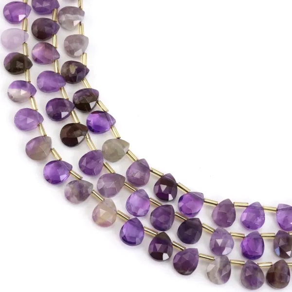 Amethyst flat drop faceted 8x10mm x 35cm (38pcs)