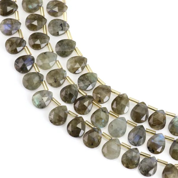 Labradorite goutte plate facetté 8x10mm x 35cm (38pcs)