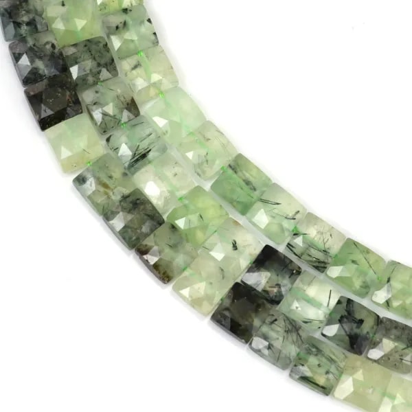 Faceted square prehnite 8mm x 38cm
