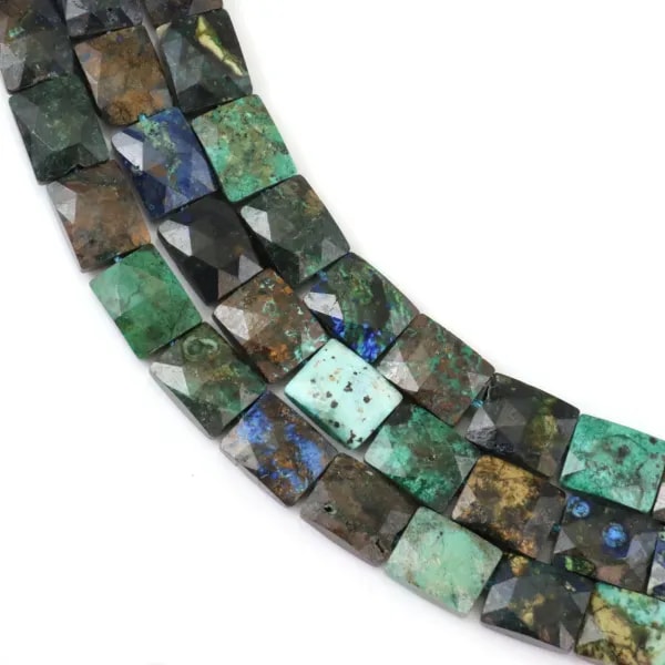Azurite Malachite faceted rectangle 8x10mm x 38cm