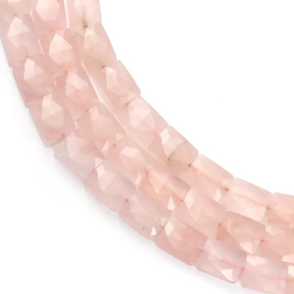 Quartzo rosa retangular facetado 8x10mm x 38cm
