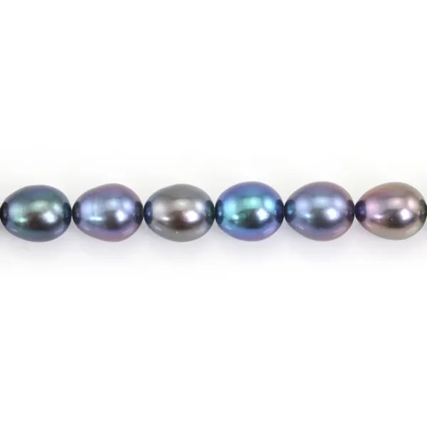Freshwater cultured pearls, dark blue, olive, 7.5-8mm x 38cm