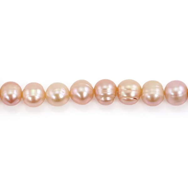 Perlas cultivadas de agua dulce, salmón, ovaladas/anilladas, 9-10mm x 38cm
