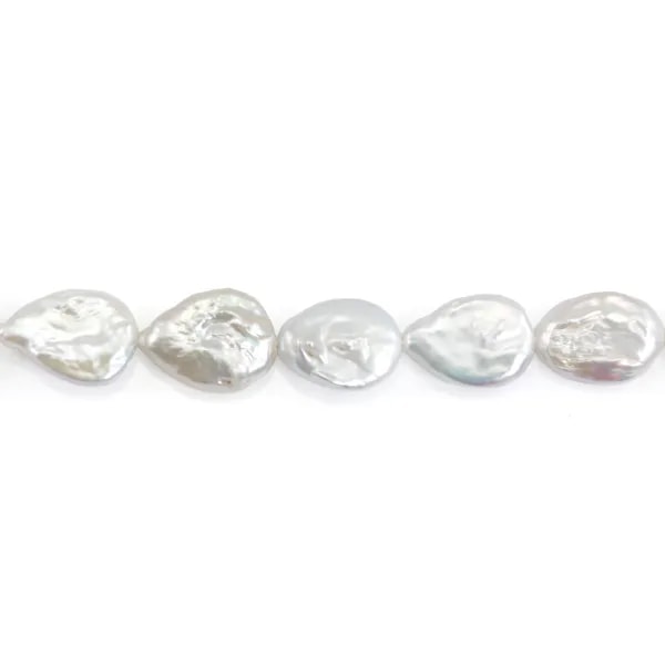 Freshwater cultured pearls, white, baroque/flat drop, 13x18mm x 40cm