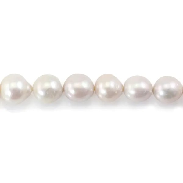 Perlas cultivadas de agua dulce, blancas, semi-redondas, 11-13mm x 40cm