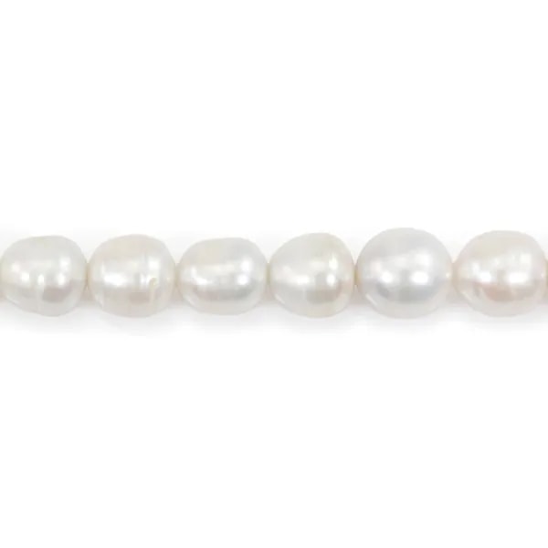 Perles de culture d'eau douce, blanche, olive/cerclée, 11-13mm x 40cm