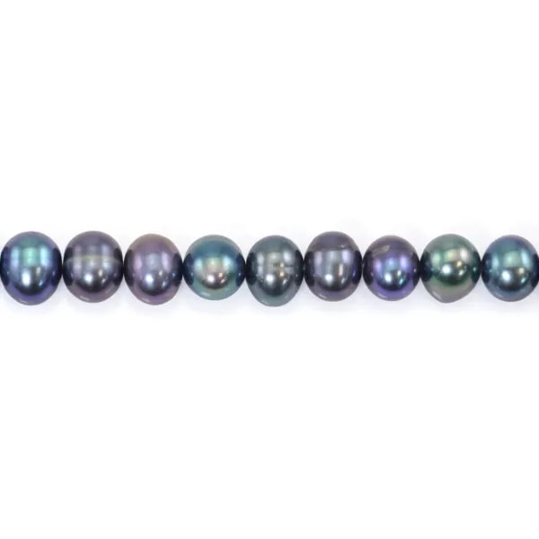 Perles de culture d'eau douce, bleue foncée, ovale, 7-8mm x 36cm