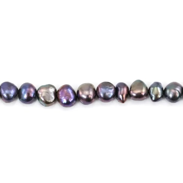 Perlas cultivadas de agua dulce, azul oscuro, barrocas, 7-8mm x 40cm