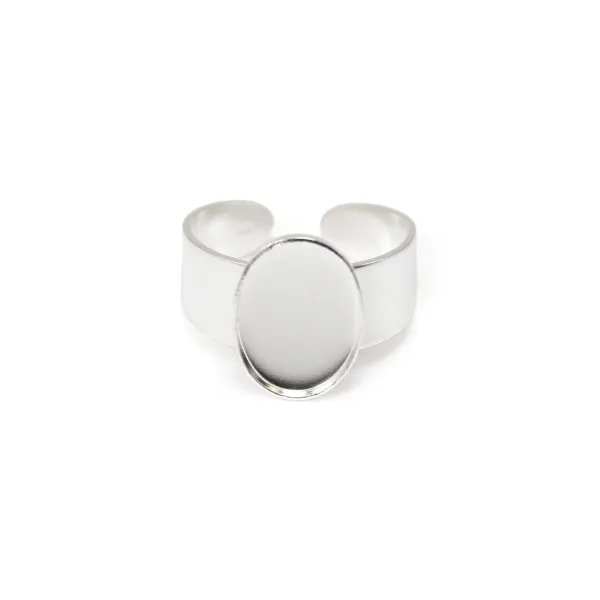 Adjustable thick ring for 10x14mm oval cabochon - Silver 925 x 1pc