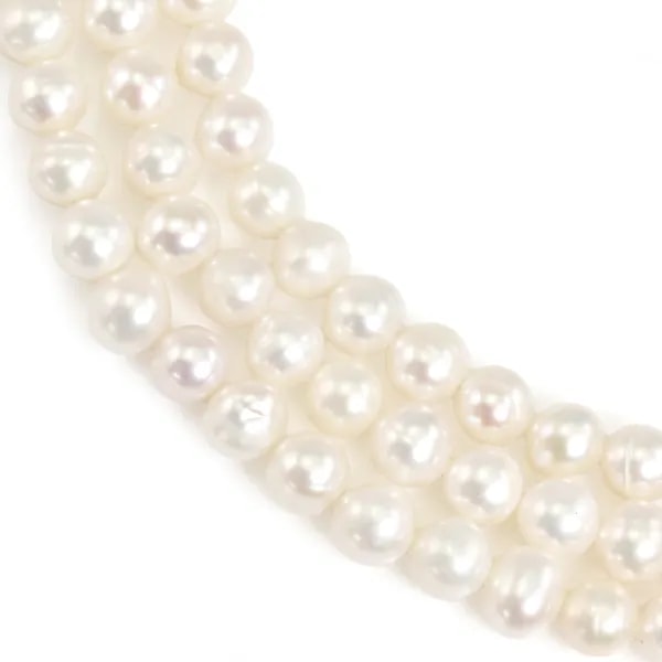 Pérolas de cultura de água doce, brancas, ovais/irregulares, 6.5-7mm x 35cm