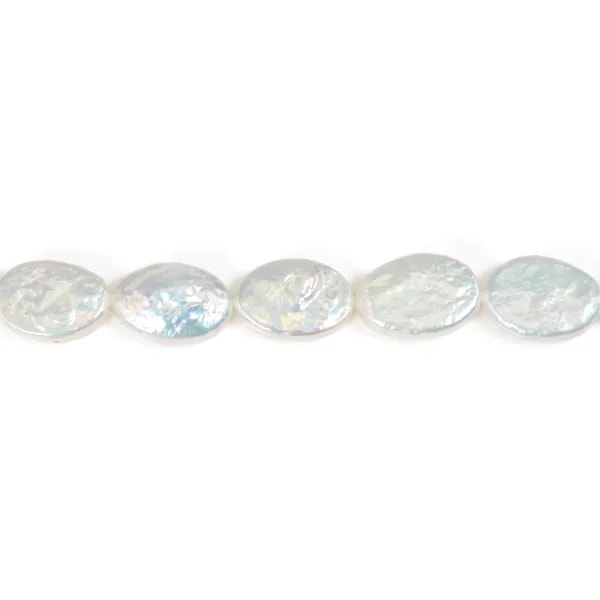 Perles de culture d'eau douce, blanche, ovale baroque, 10x14mm x 38cm
