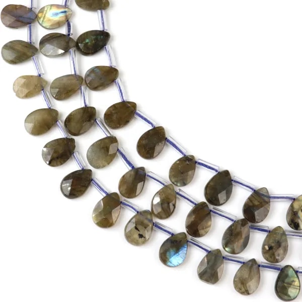 Goccia piatta di labradorite sfaccettata 8x12mm x 39cm