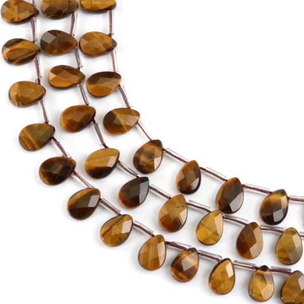 Tigerauge flache facettierte Tropfen 8x12mm x 37cm