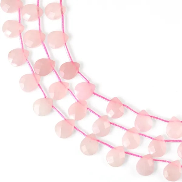 Faceted flat drop rose quartz 8x10mm x 39cm