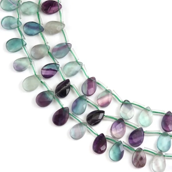Faceted flat teardrop fluorite 8x12mm x 38cm