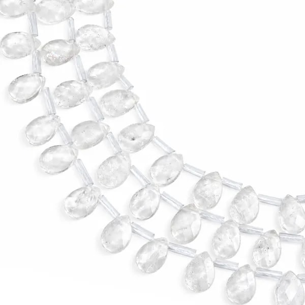 Cristal de roca gota plana facetada 8x12mm x 38cm