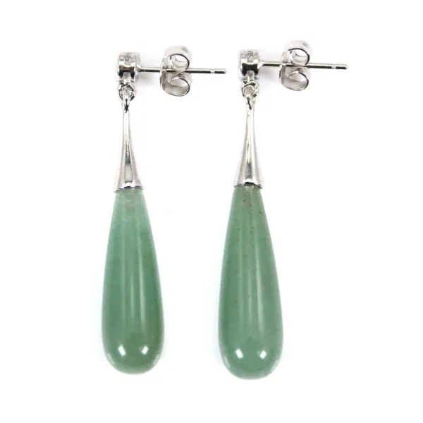 Boucles d'oreilles Aventurine goutte 7x23mm - Argent 925 Rhodié x 2pcs