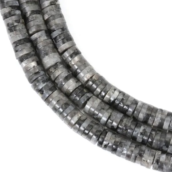 Rondelle heishi de larvikite 1.5x6mm x 39cm