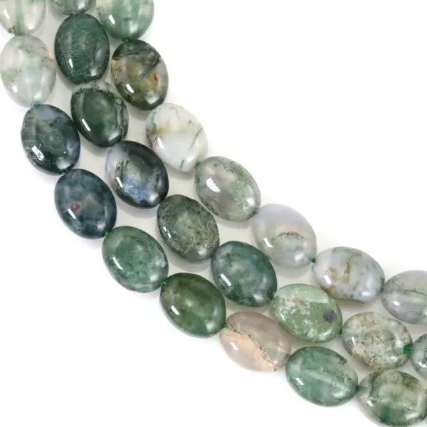 Oval moss agate 6x8mm x 38cm