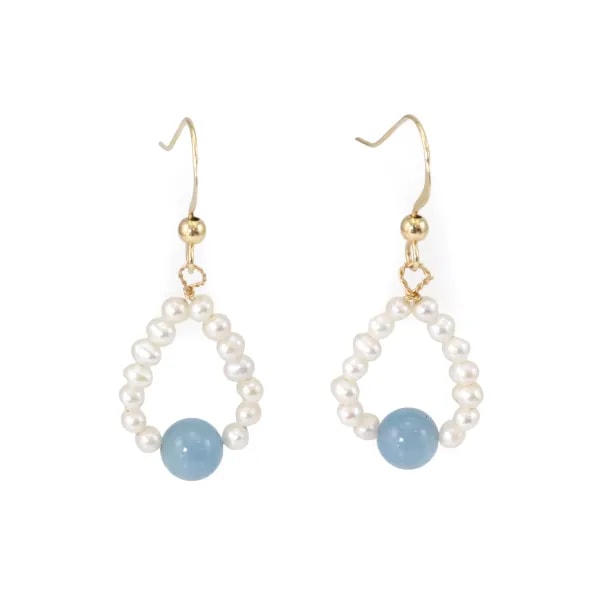 Pendientes Gota - Perla cultivada & Aguamarina - Gold Filled x 2pcs