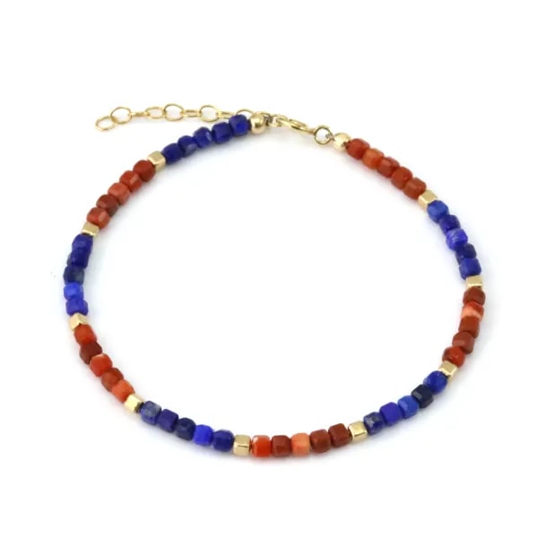 Bracelet cube 2mm - Jaspe rouge & Lapis Lazuli - Gold Filled x 1pc