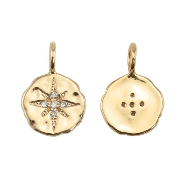 Pingente de encanto redondo com strass estrela 10x15mm - Dourado x 2pcs