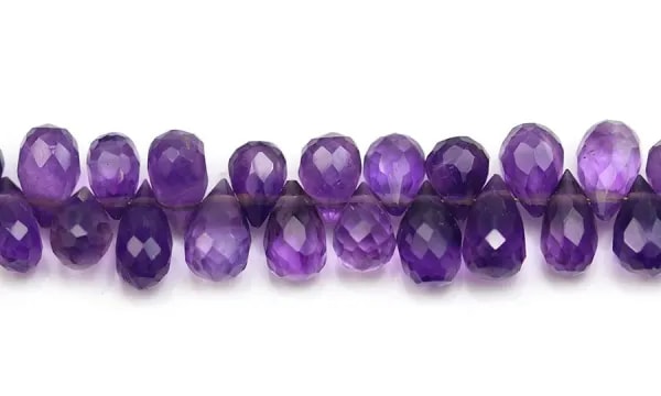 Faceted briolette amethyst 7x10mm x 19cm