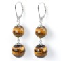 Boucles d'oreilles argent 925  oeil de tigre 2 boules  x 2pcs  