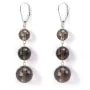 Boucle d'oreille argent 925  quartz fume 3 boules x 2pcs  