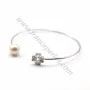 Rhodium 925 sterling silver and zirconium 58mm flexible bangle for half-driled beads x 1pc