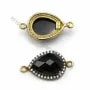 Agate noir goutte facette serti sur argent 925 doré avec zirconium 13x17mm x 1pc