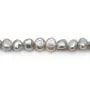 Perles de culture d'eau douce grise, de forme baroque, 5 - 6mm x 35cm