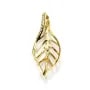 Pendentif en argent 925 doré à l'or fin & zirconium, en forme de feuille, 36 * 14mm x 1pc