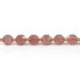 Quatz fraise,en forme d'octogonal facette sur fil 10mm x 40cm