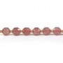 Quatz fraise,en forme d'octogonal facette sur fil 10mm x 40cm