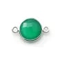 Agate verte ronde facettée 2 anneaux sertie sur argent 925 11mm x 1pc