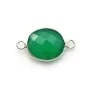 Agate verte ovale facettée 2 anneaux sertie sur argent 925 11x13mm x 1pc