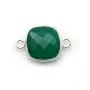 Agate verte en coussin facetté 2 anneaux sertie sur argent 925 11mm x 1pc