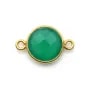 Agate verte ronde facettée 2 anneaux sertie sur argent doré 11mm x 1pc