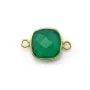 Agate verte coussin facetté 2 anneaux sertie sur argent doré 11mm x 1pc