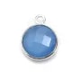Calcédoine bleu ronde facettée sertie sur argent 11mm x 1pc