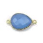 Calcédoine bleu goutte facettée sertie sur argent 925 doré à l'or fin 2 anneaux 13x17mm x 1pc