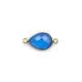 Calcédoine bleu goutte facettée sertie sur argent 925 doré à l'or fin 2 anneaux 11x15mm x 1pc