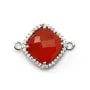 Cornaline rhombe serti en argent 925 avec zirconium 15mm x 1pc