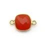 Faceted cushion carnelian set in gold-plated silver 2 rings 11mm x 1pc