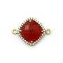 Cornaline rhombe sertie en argent doré avec zirconium 15mm x 1pc