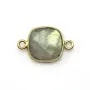 Labradorite coussin facette sertie sur argent 925 doré à l'or fin 2 anneaux 11mm x 1pc