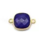 Lapis lazuli de forme carré, 2 anneaux, serti en argent doré, 11mm x 1pc