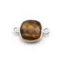 Oeil de tigre de forme carré, 2 anneaux, serti sur argent, 11mm x 1pc